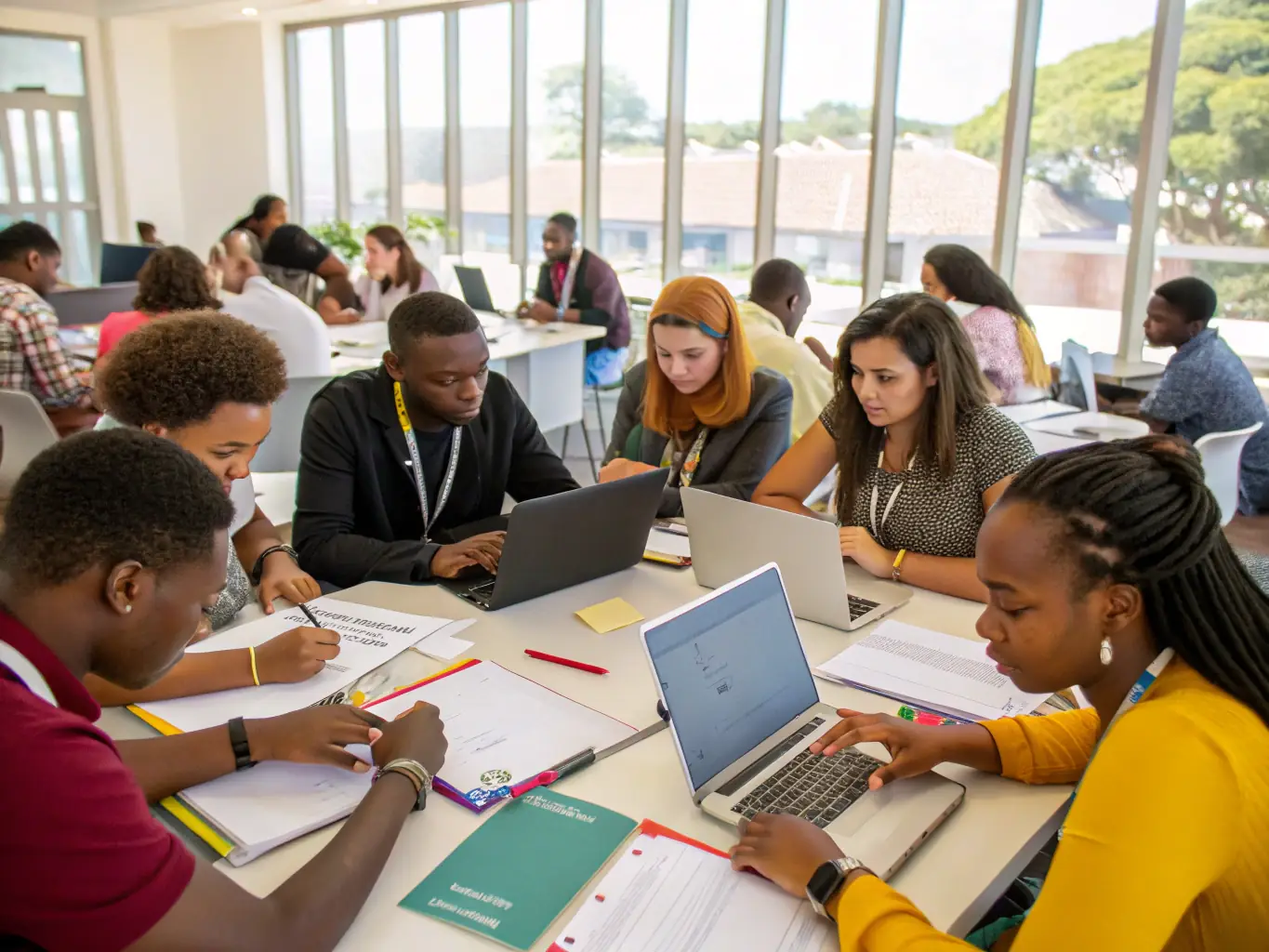 A team of young leaders are brainstorming ideas during a leadership training workshop, highlighting the leadership development opportunities provided by Naath Global Youth Initiative.
